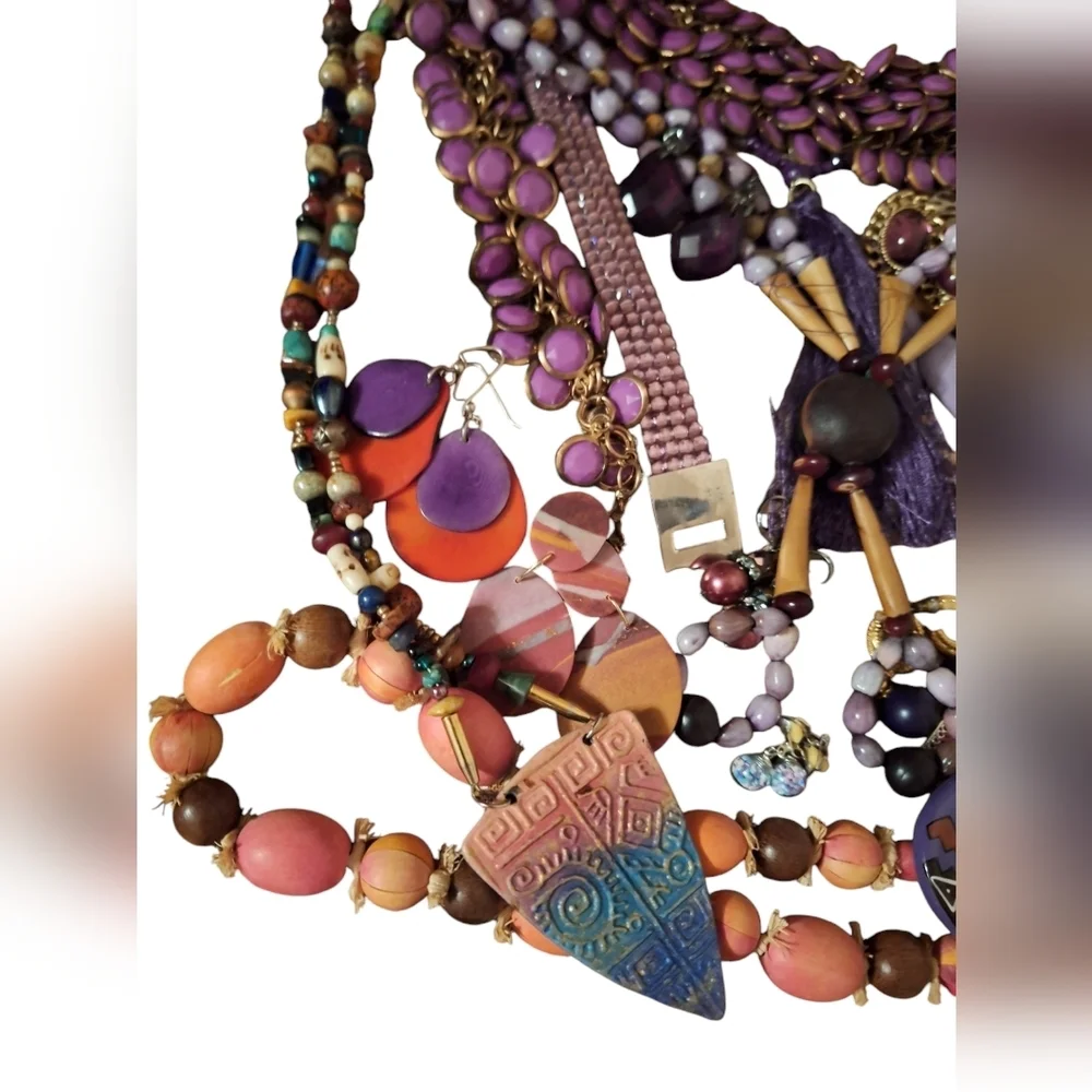 Lavender Purple Toned Boho Gypsy Jewelry Bundle Necklaces Bracelets Earrings 22
